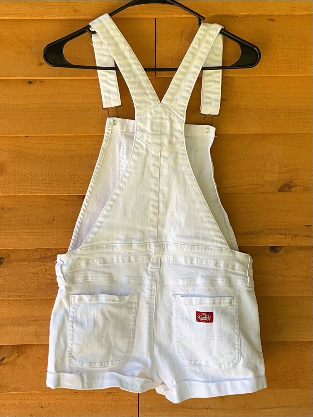 Dickies Girl White Shortalls Overalls Shorts Women’s Size Large Stretch - Picture 5 of 7